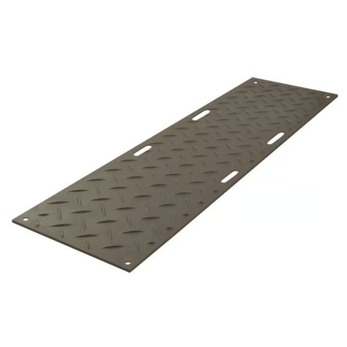 Alturnamat® Ground Protection Mat with Hand Holes - 2' W x 8' L - Diamond Tread One Side - Black