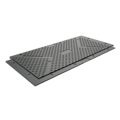 Black composite access mat with grid pattern on a white background