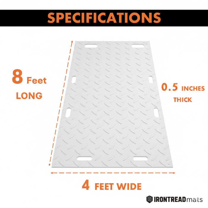 Ground Protection Mat - Heavy Duty - Diamond Tread Pattern - 1/2" Thick - HDPE - White