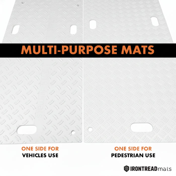 Ground Protection Mat - Heavy Duty - Diamond Tread Pattern - 1/2" Thick - HDPE - White