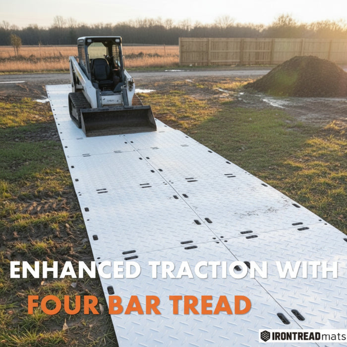 Ground Protection Mat - Heavy Duty - Diamond Tread Pattern - 1/2" Thick - HDPE - White