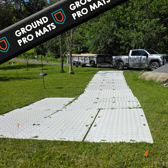 Ground Protection Mat - Heavy Duty - Diamond Tread Pattern - 1/2" Thick - HDPE - White