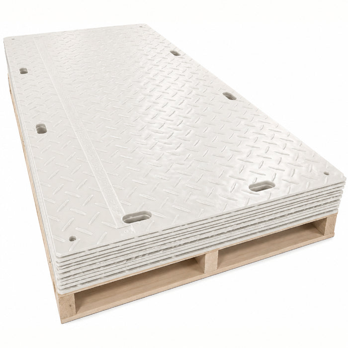 Ground Protection Mat - Heavy Duty - Diamond Tread Pattern - 1/2" Thick - HDPE - White