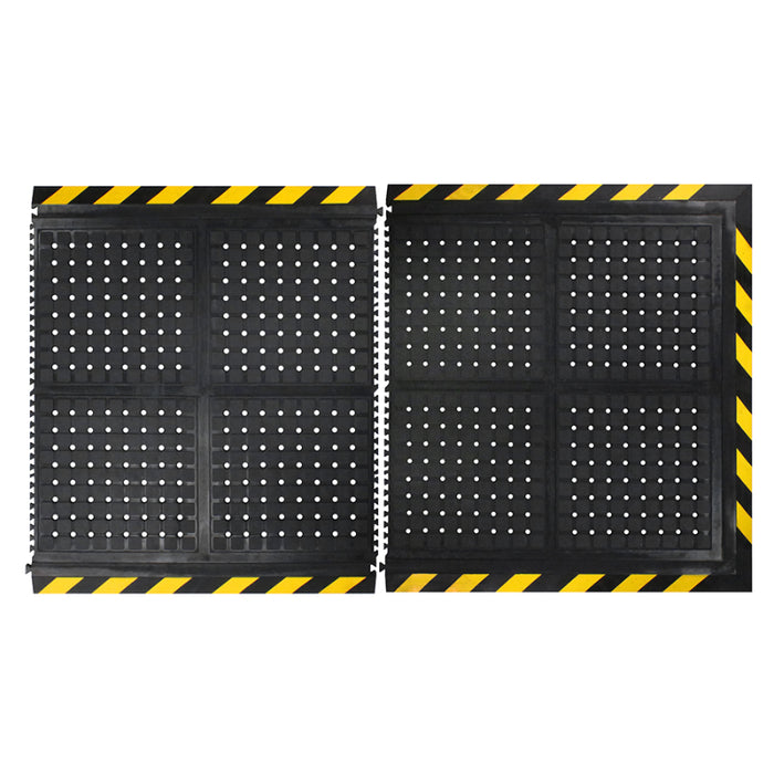 Hog Heaven® Drainable Linkable Anti Fatigue Tiles - 4414 Series - Black/Yellow Border
