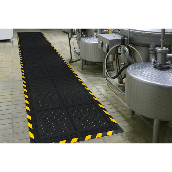 Hog Heaven® Drainable Linkable Anti Fatigue Tiles - 4414 Series - Black/Yellow Border