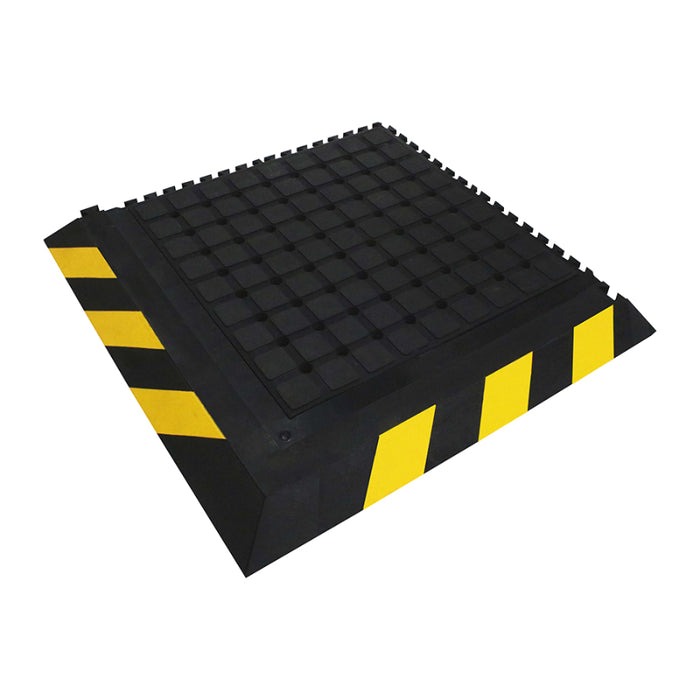 Hog Heaven® Drainable Modular Anti Fatigue Tiles - 4412 Series - Black/Yellow Border