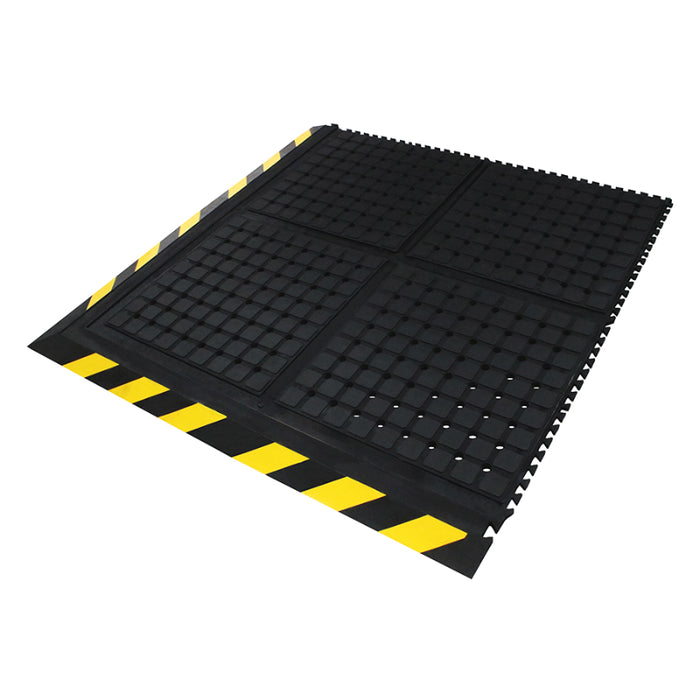 Hog Heaven® Drainable Modular Anti Fatigue Tiles - 4412 Series - Black/Yellow Border