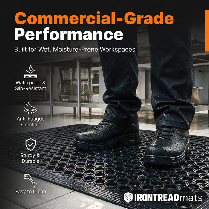 Anti-Fatigue Non-Slip Drainage Floor Mat - Flexible PVC - Black