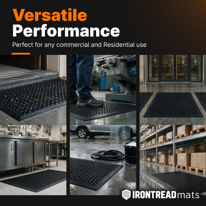 Anti-Fatigue Non-Slip Drainage Floor Mat - Flexible PVC - Black