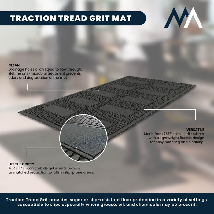 Traction Tread Grit Slip Resistant Workstation Mat - 51 Series - Black