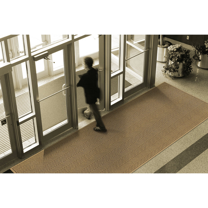 WaterHog® Max Herringbone Fashion Border Entrance Mat with Smooth Backing - 2241 Series - Khaki