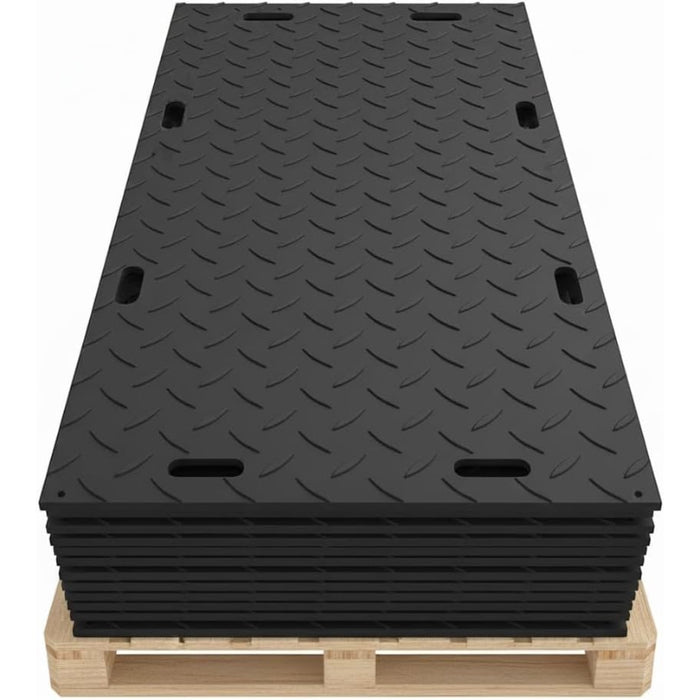 Ground Protection Mat - Heavy Duty - Diamond Tread Pattern - 1/2" Thick - HDPE - Black