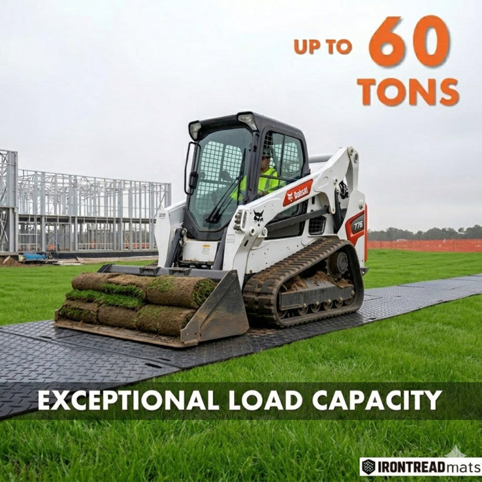 Ground Protection Mat - Heavy Duty - Diamond Tread Pattern - 3/8" Thick - HDPE - Black