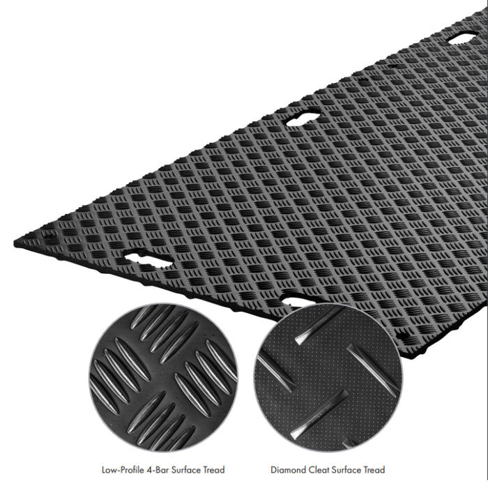 MambaMAT® Ground Protection Mat - 4' W x 8' L - Diamond / Low Profile Pedestrian Tread - Black