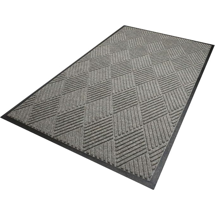 WaterHog® Max Diamond Scraper Classic Border Entrance Mat with Smooth Backing - 2295 Series - Grey Ash